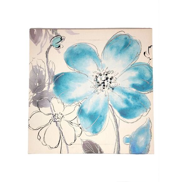 unbranded Other - Blue Floral Girl's Canvas Art Painting Hanging Wall Decor Home Print 2 x 2 feet